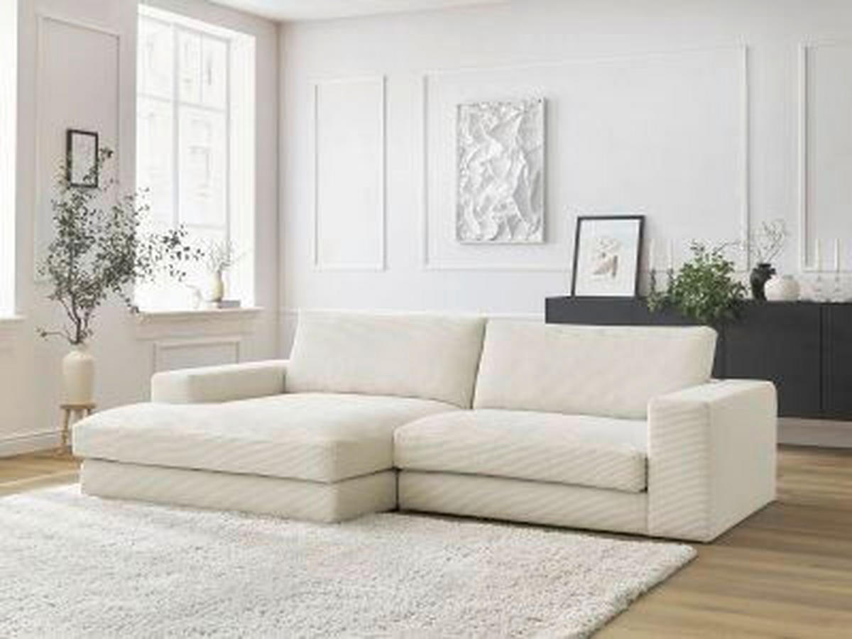 ECKSOFA  LEONARD Beige Cord  - Beige/Schwarz, MODERN, Kunststoff/Textil (159/274cm)