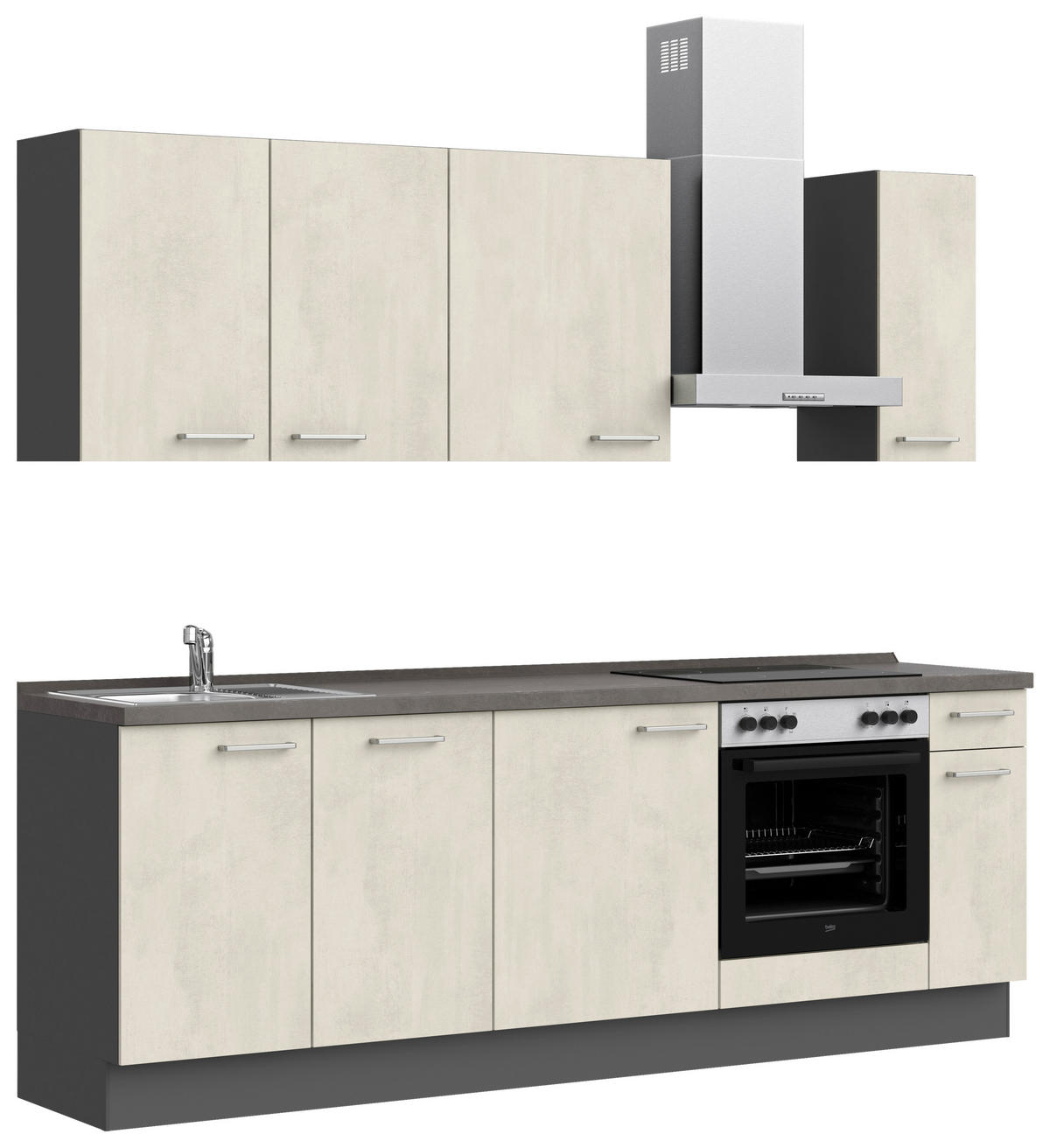 KÜCHENBLOCK Riva 240 cm  in Weiß, Schieferfarben  - Schieferfarben/Edelstahlfarben, MODERN, Holzwerkstoff/Metall (240cm) - Nobilia