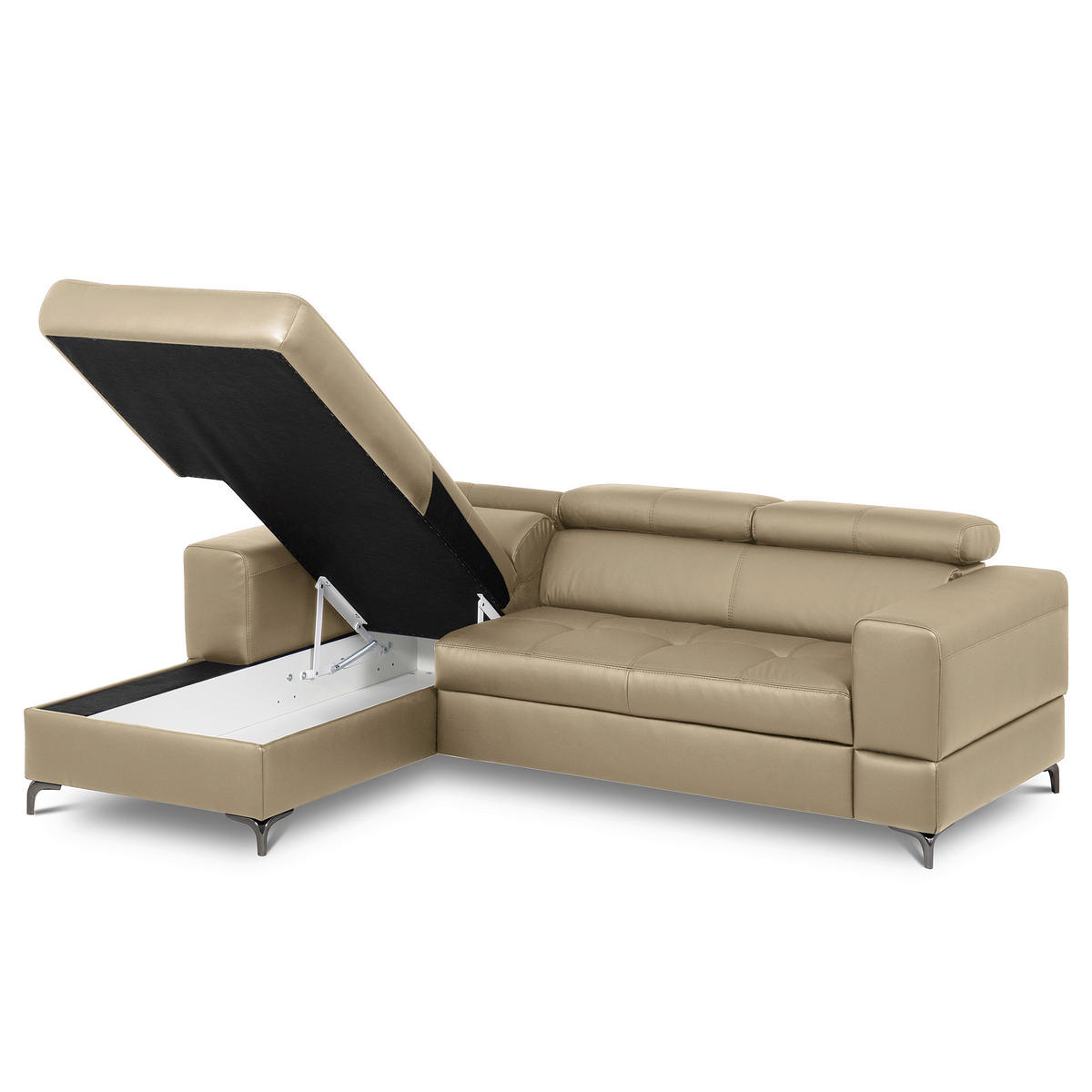 ECKSOFA Hellgrau Echtleder Lederlook  - Hellgrau/Schwarz, Design, Leder/Textil (173/247cm) - Livetastic