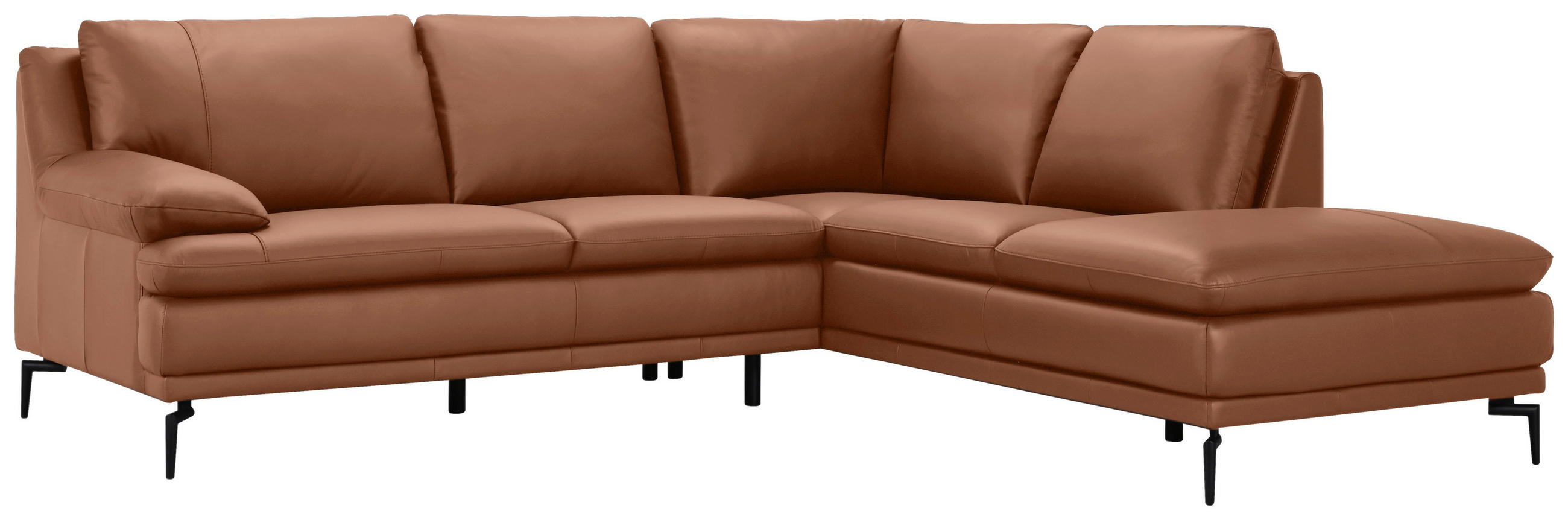 ECKSOFA Cognac Echtleder  - Cognac/Schwarz, Design, Leder (248/221cm) - MID.YOU