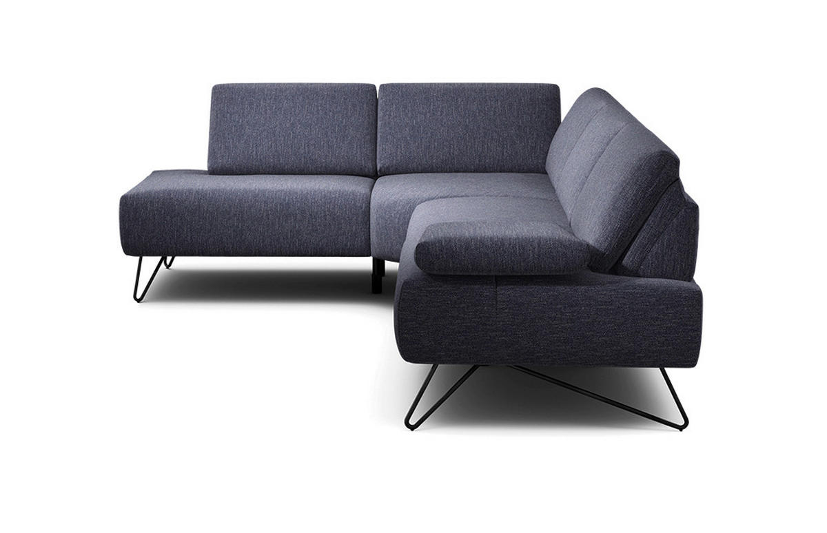 ECKSOFA in Chenille Blau  193/256 cm  - Blau/Schwarz, Design, Textil/Metall (193/256cm) - SENSOO