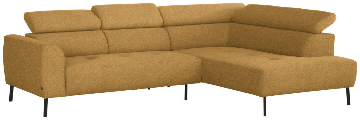 ECKSOFA in Chenille Currygelb  - Currygelb/Schwarz, Design, Textil/Metall (280/205cm) - MID.YOU