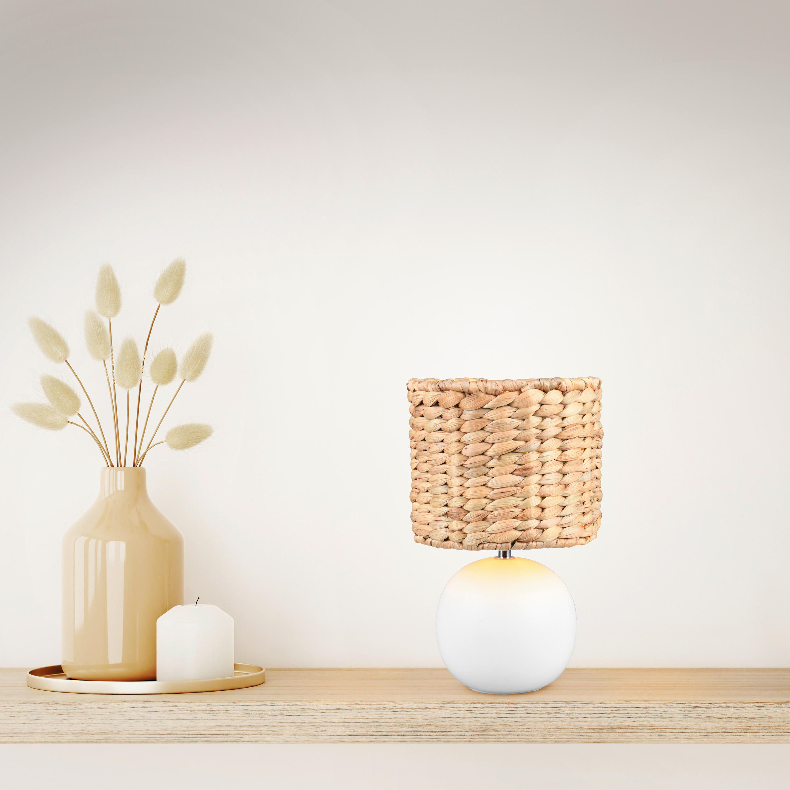 BORDSLAMPA 18/29 cm   - vit/brun, Basics, keramik/naturmaterial (18/29cm) - Trio Leuchten