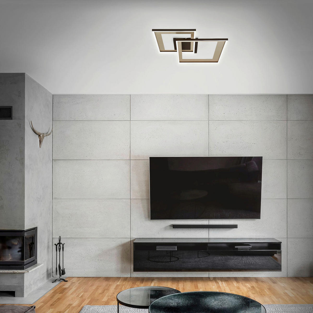 STROPNÍ LED SVÍTIDLO, 56,8/48/9,5 cm - barvy zlata/hnědá, Basics, kov/plast (56,8/48/9,5cm) - Sonnhaus