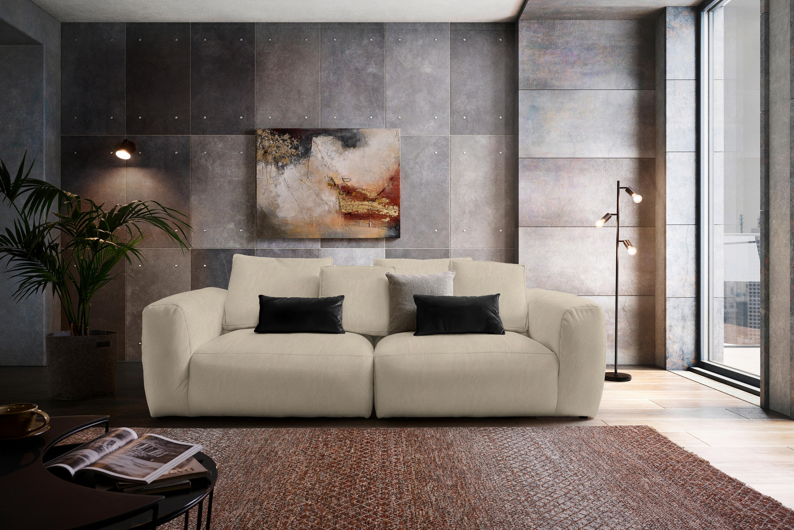 BIGSOFA Samt Taupe  - Taupe/Schwarz, MODERN, Kunststoff/Textil (260/70/122cm) - Carryhome