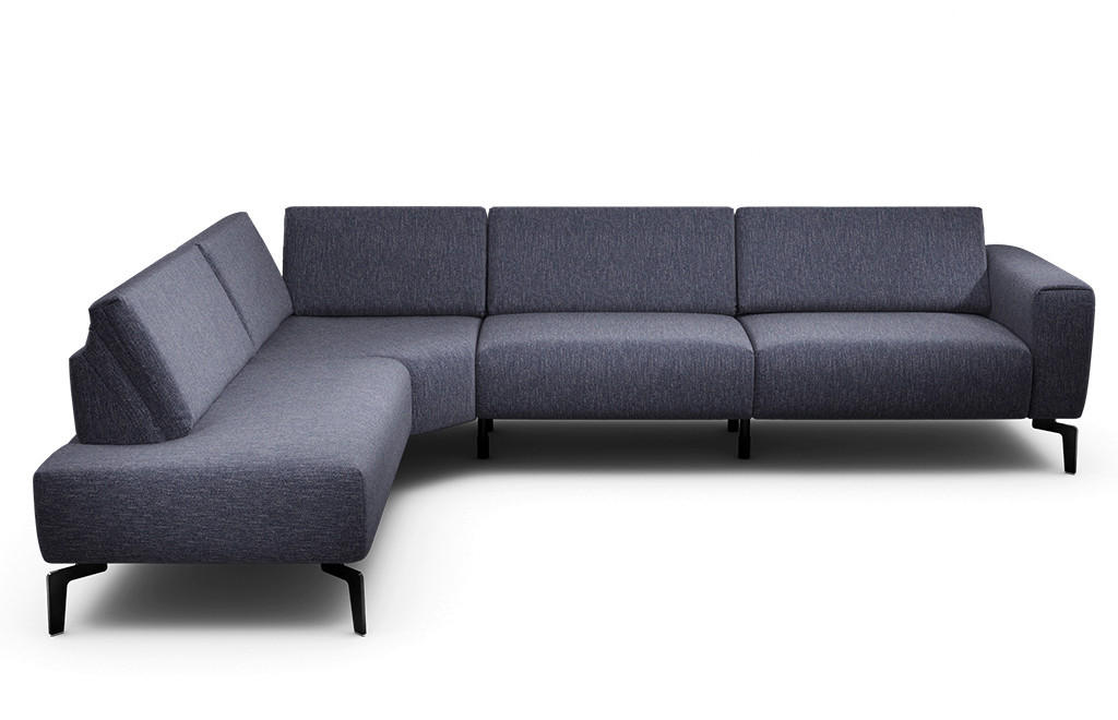 ECKSOFA in Chenille Blau  213/296 cm  - Blau/Schwarz, Design, Textil/Metall (213/296cm) - SENSOO