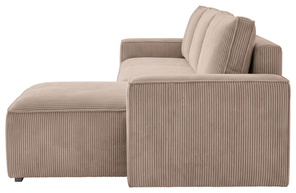 ECKSOFA Beige Cord Rückenkissen, Bettkasten, Schlaffunktion, Rücken echt, Liegefläche im Originalstoff  - Beige/Schwarz, MODERN, Kunststoff/Textil (232/140cm) - Xora