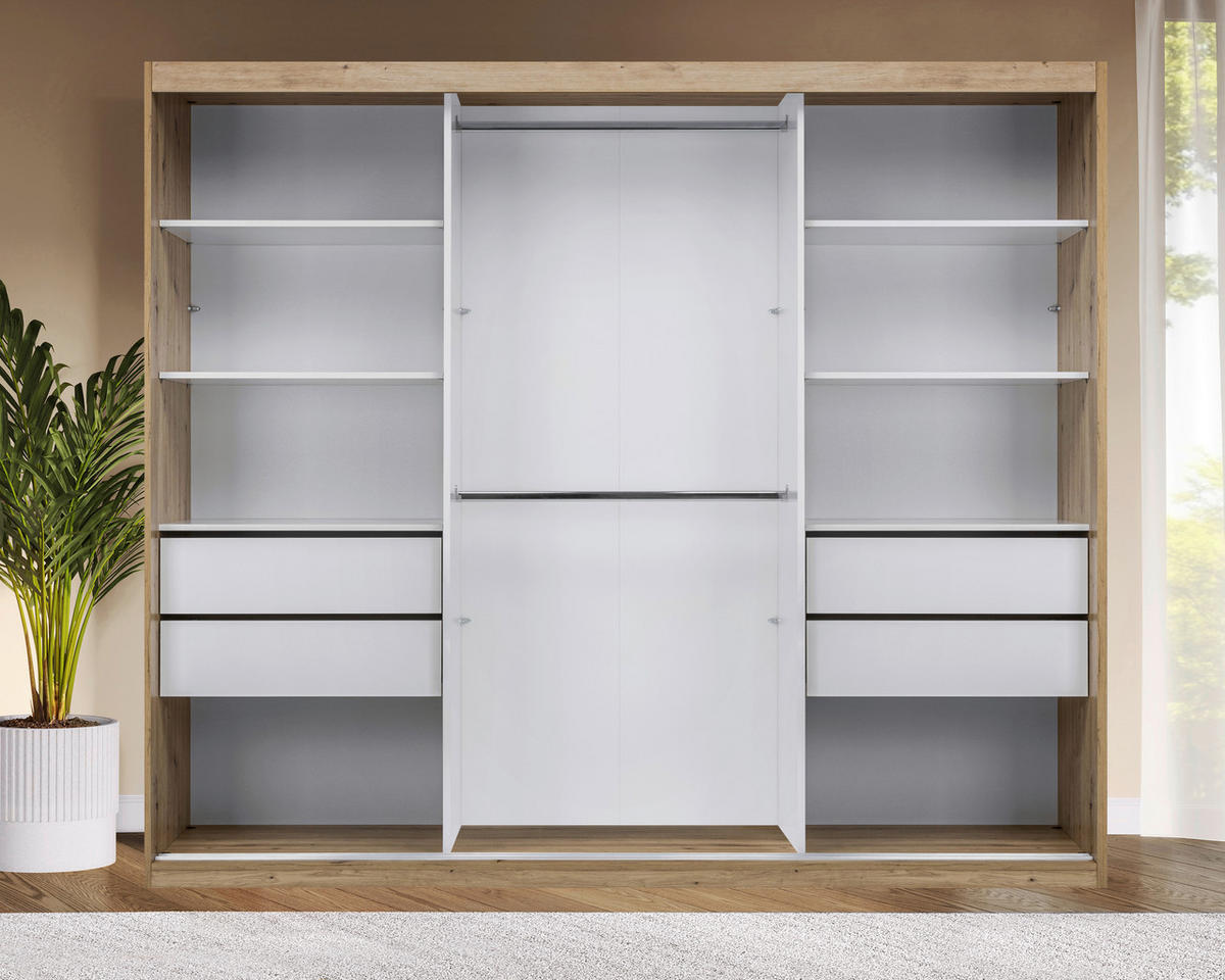 SCHIEBETÜRENSCHRANK 250/215/59,5 cm 3-türig  - Schwarz/Weiß, MODERN, Holzwerkstoff/Metall (250/215/59,5cm) - MID.YOU