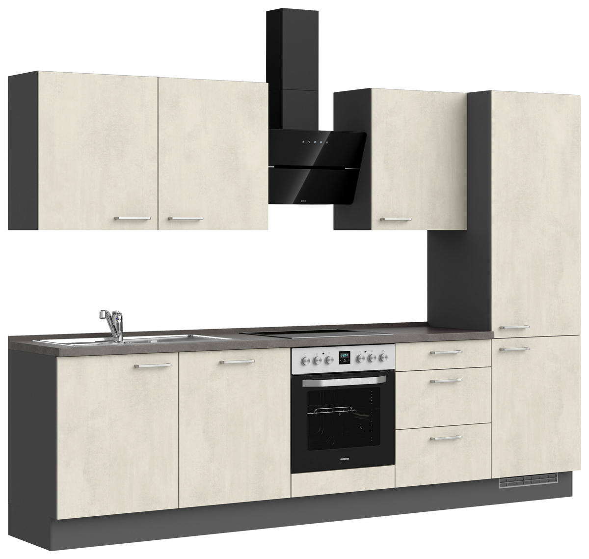KÜCHENLEERBLOCK 300 cm   in Weiß, Schieferfarben  - Schieferfarben/Edelstahlfarben, MODERN, Holzwerkstoff/Metall (300cm) - Nobilia