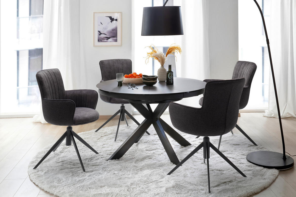 ESSTISCH in Metall, Keramik 120-160/120/76 cm  - Anthrazit, Design, Keramik/Metall (120-160/120/76cm) - Livetastic