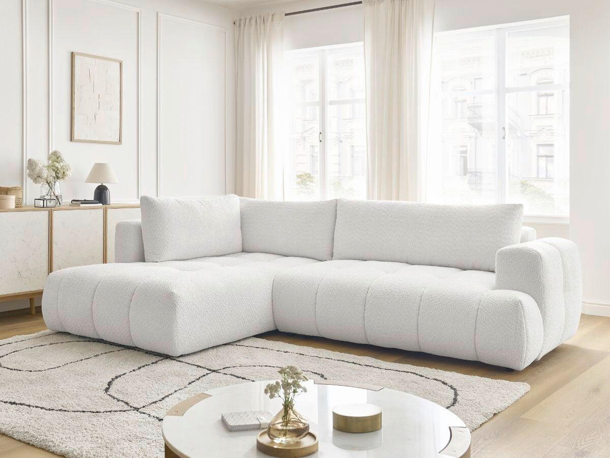 ECKSCHLAFSOFA EVEREST Bouclé Weiß  inkl. Rückenkissen, Schlaffunktion  - Schwarz/Weiß, MODERN, Kunststoff/Textil (204/282cm)