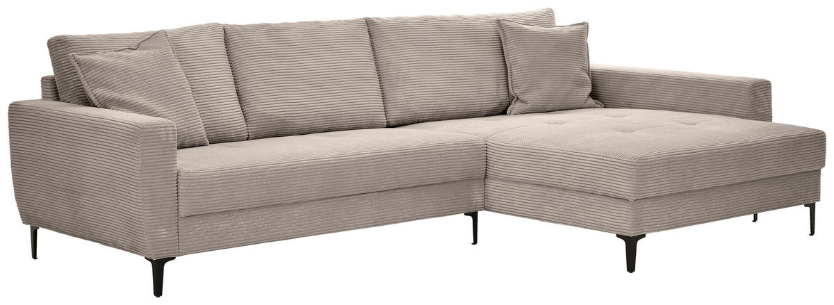 ECKSOFA in Cord Hellgrau  283/174 cm  - Hellgrau/Schwarz, Design, Textil/Metall (283/174cm) - Xora