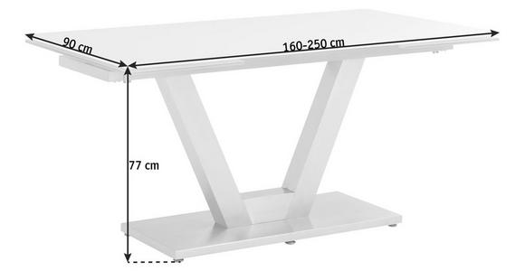 ESSTISCH in Edelstahlfarben, Weiß - Edelstahlfarben/Weiß, Design, Glas/Metall (160(250)/90/77cm) - Dieter Knoll