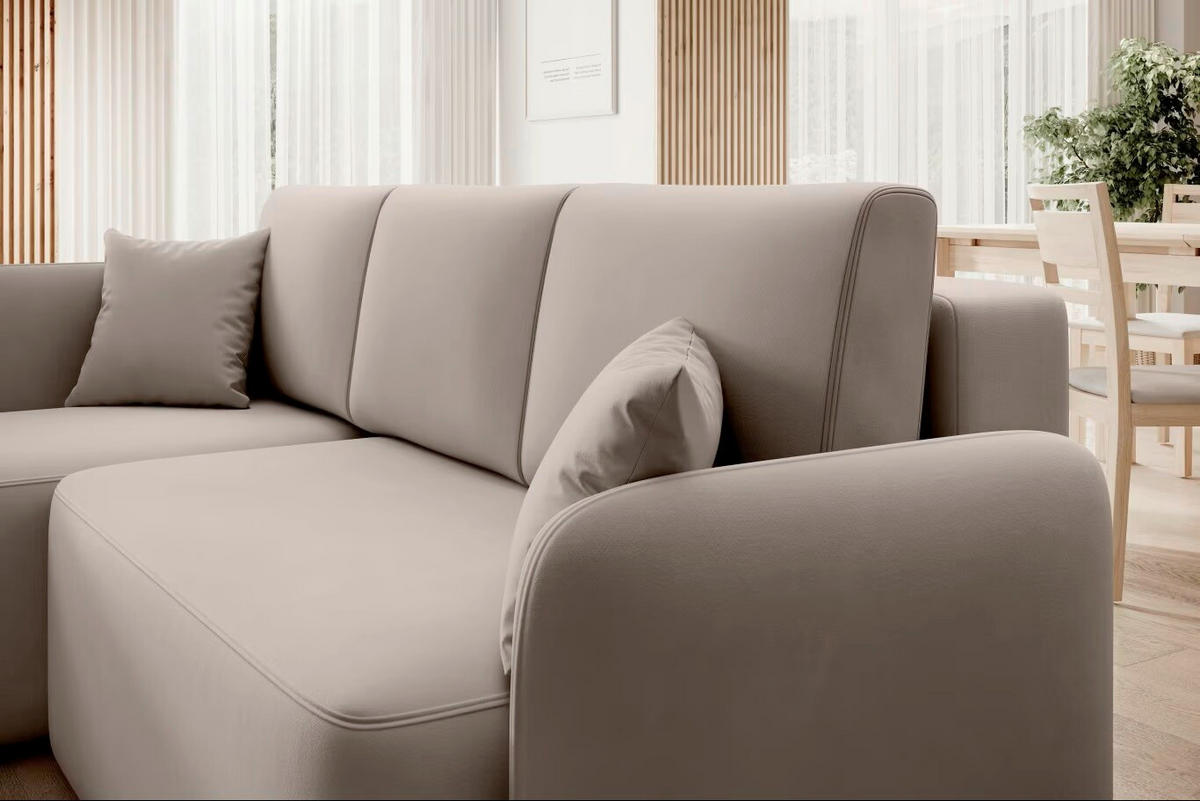 ECKSOFA  Beige Plüsch  - Beige/Schwarz, Design, Kunststoff/Textil (150/206cm) - MID.YOU