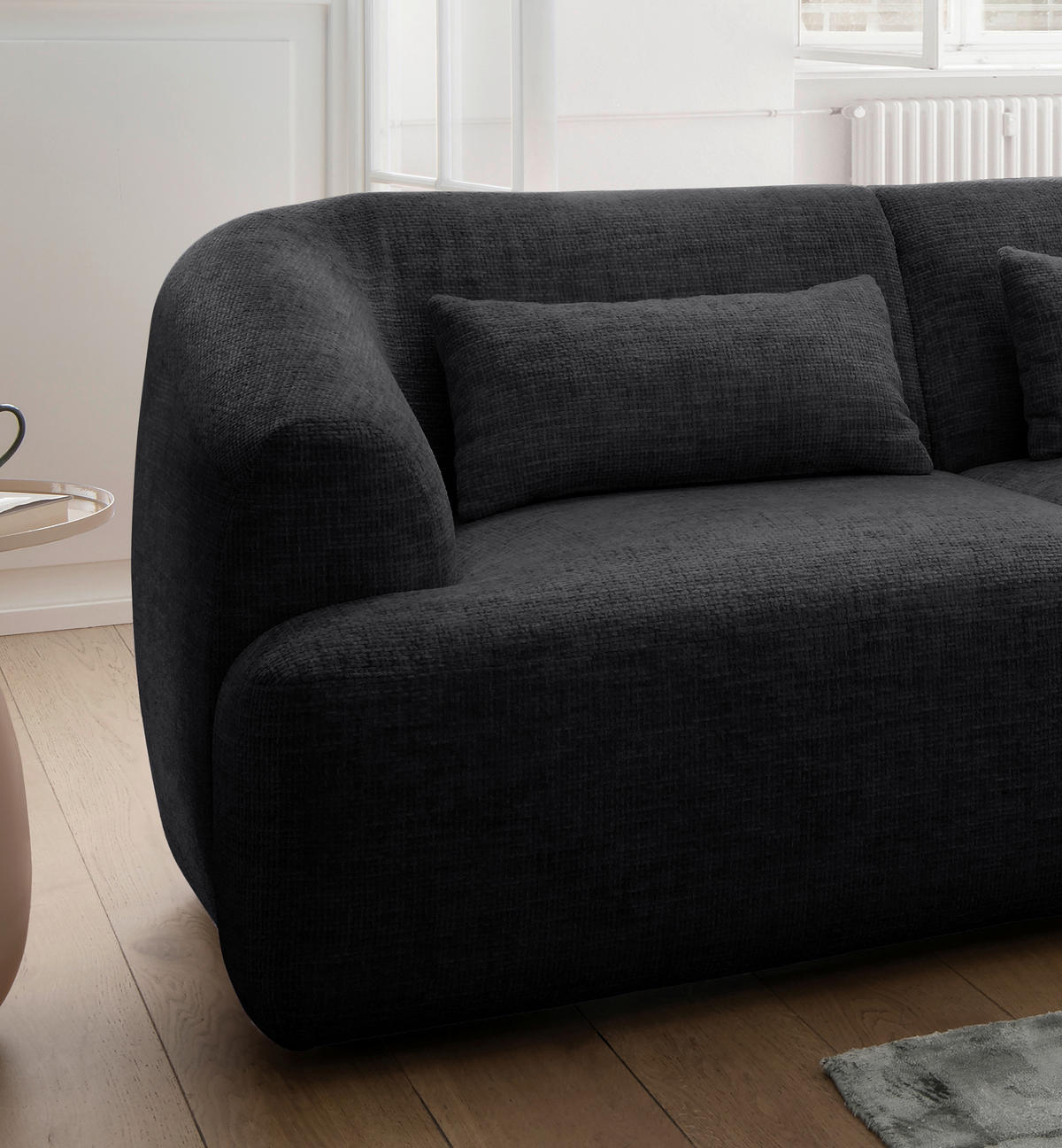 ECKSOFA in Struktur Schwarz  - Schwarz, Modern, Kunststoff/Textil (256/160cm) - Livetastic