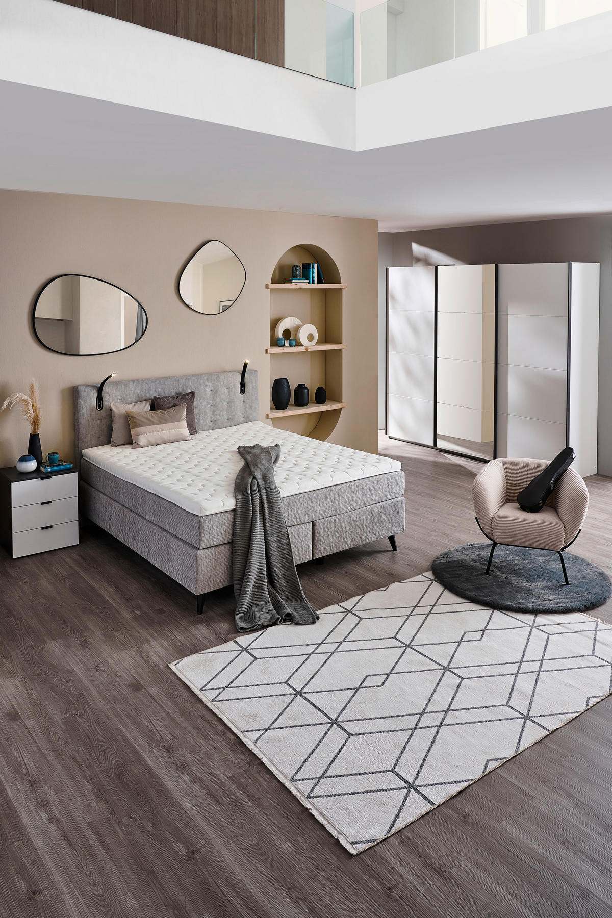 BOXSPRINGBETT 160/200 cm  in Hellgrau  - Chromfarben/Hellgrau, Konventionell, Kunststoff/Textil (160/200cm) - Voleo