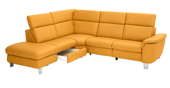 ECKSOFA in Echtleder Gelb  - Gelb/Alufarben, Design, Leder/Metall (239/271cm) - Cantus