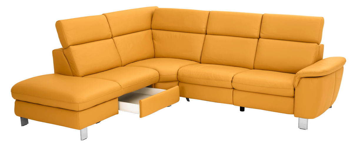 ECKSOFA Gelb Echtleder  - Gelb/Alufarben, Design, Leder/Metall (239/271cm) - Cantus
