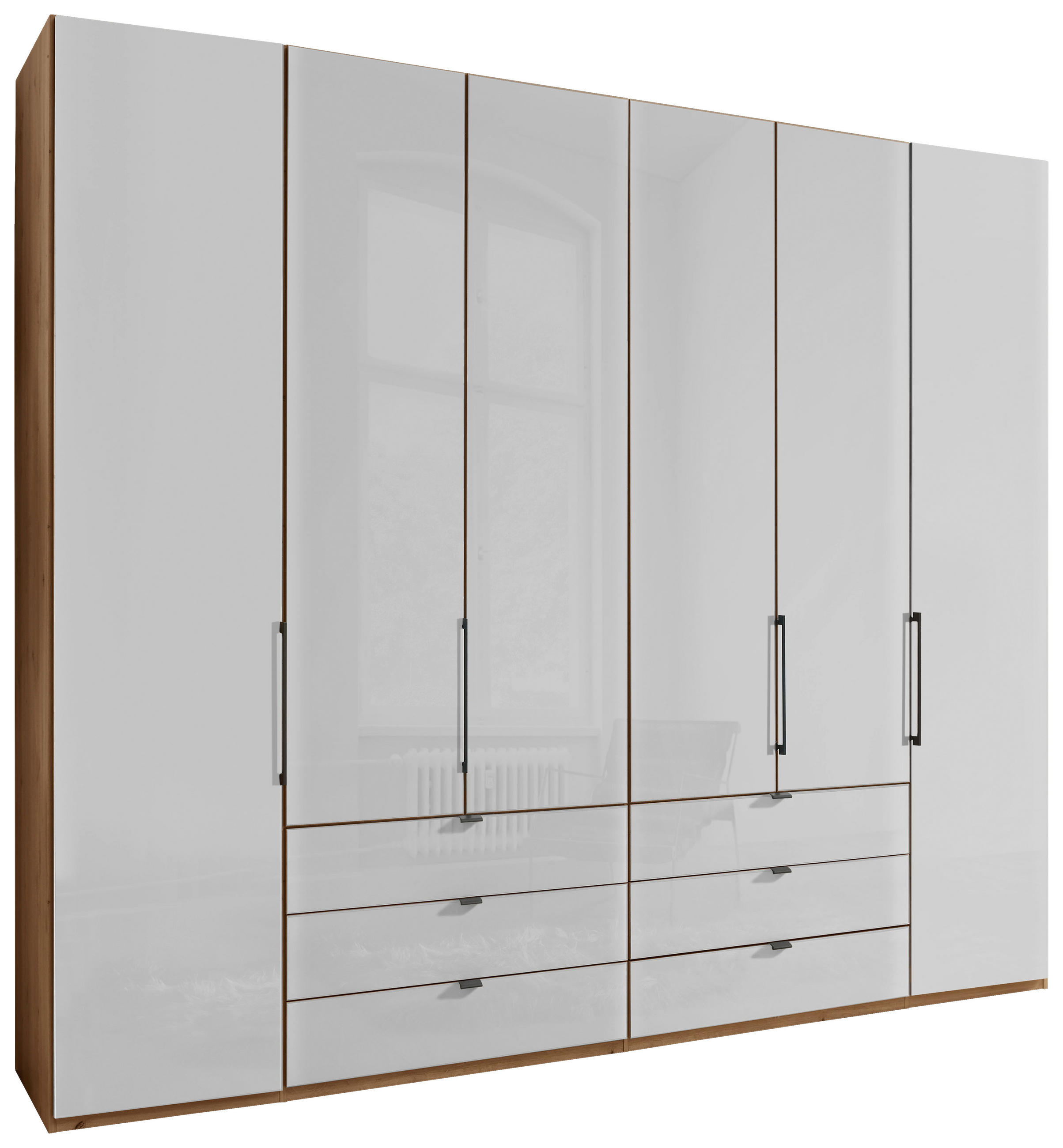 DREHTÜRENSCHRANK 250/216/58 cm 6-türig Weiß, Eiche Bianco  - Schieferfarben/Eiche Bianco, KONVENTIONELL, Glas/Holzwerkstoff (250/216/58cm) - Dieter Knoll