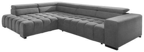 ECKSCHLAFSOFA Grau Velours  - Schwarz/Grau, Design, Holz/Textil (201/307cm) - Livetastic