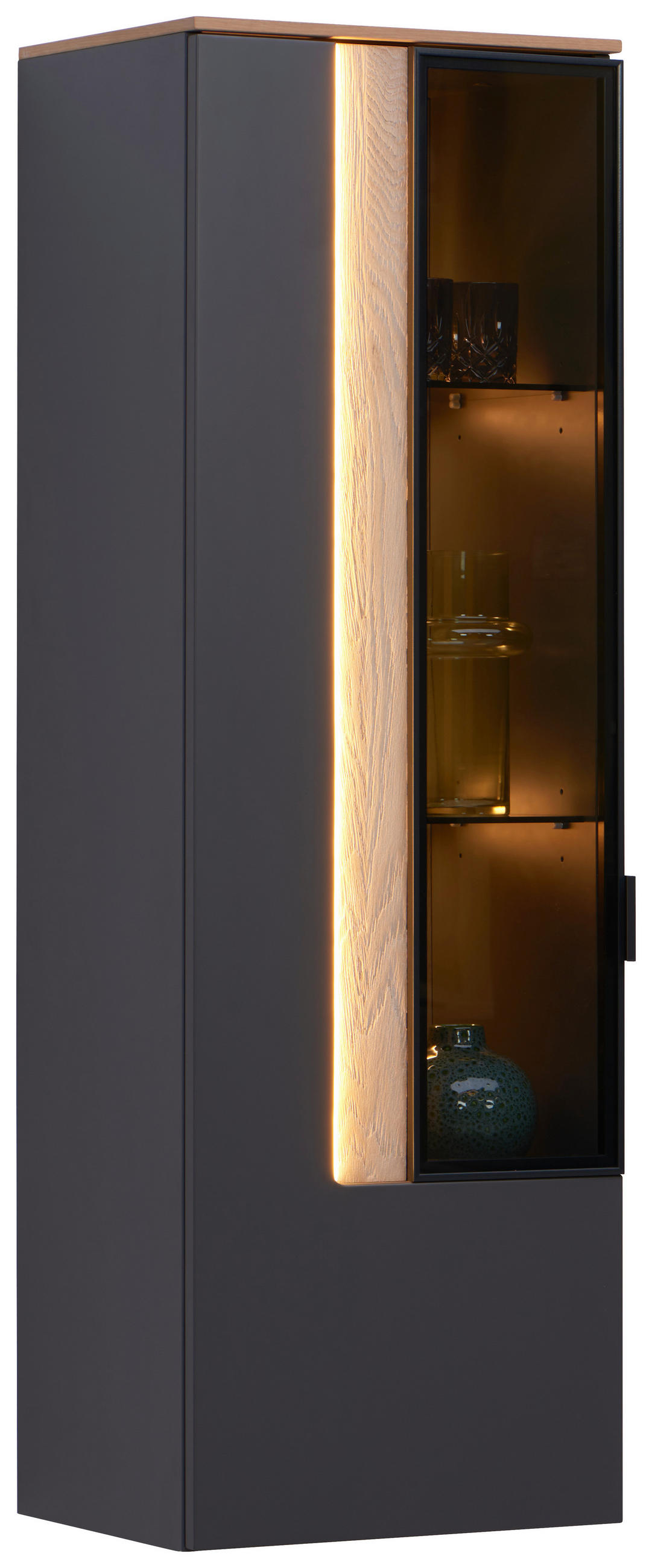 FALIVITRIN furnérozott antracit, tölgyfa színű  - tölgyfa színű/antracit, Design, faalapú anyag/Üveg (45,6/139,4/36cm) - Dieter Knoll