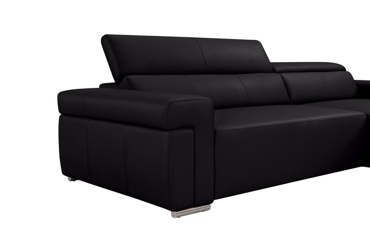 ECKSOFA inkl. Funktion DUA Schwarz Echtleder  - Chromfarben/Schwarz, Design, Leder/Metall (293/170cm) - Novel