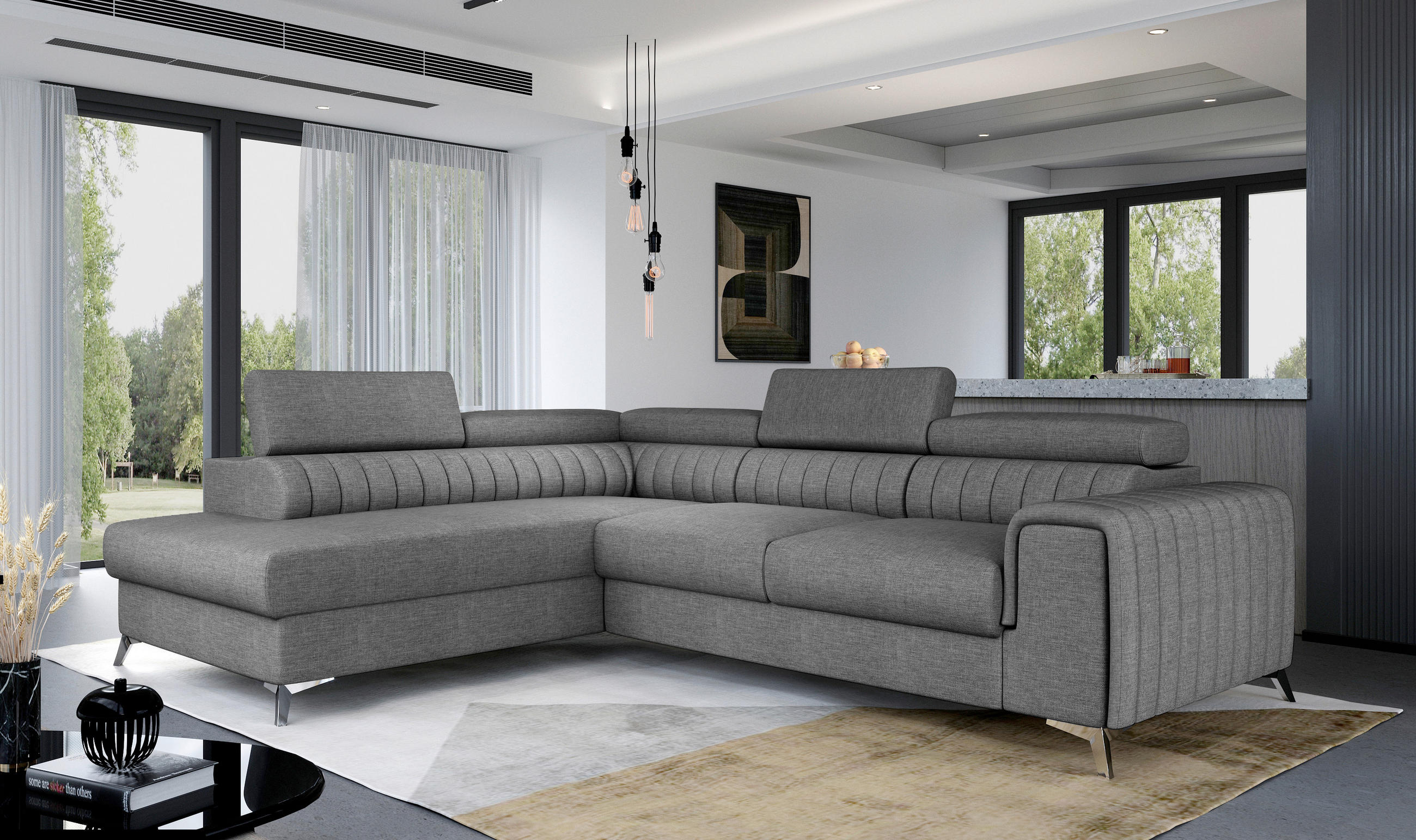 ECKSOFA in Webstoff Grau  205/278 cm  - Silberfarben/Grau, Design, Textil/Metall (205/278cm) - MID.YOU