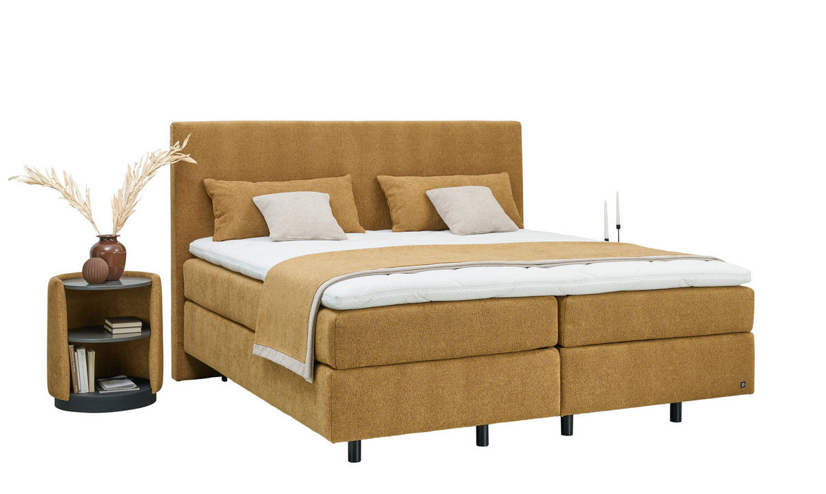 BOXSPRINGBETT 180/200 cm  in Bernsteinfarben  - Bernsteinfarben/Schwarz, KONVENTIONELL, Holz/Holzwerkstoff (180/200cm) - Dieter Knoll