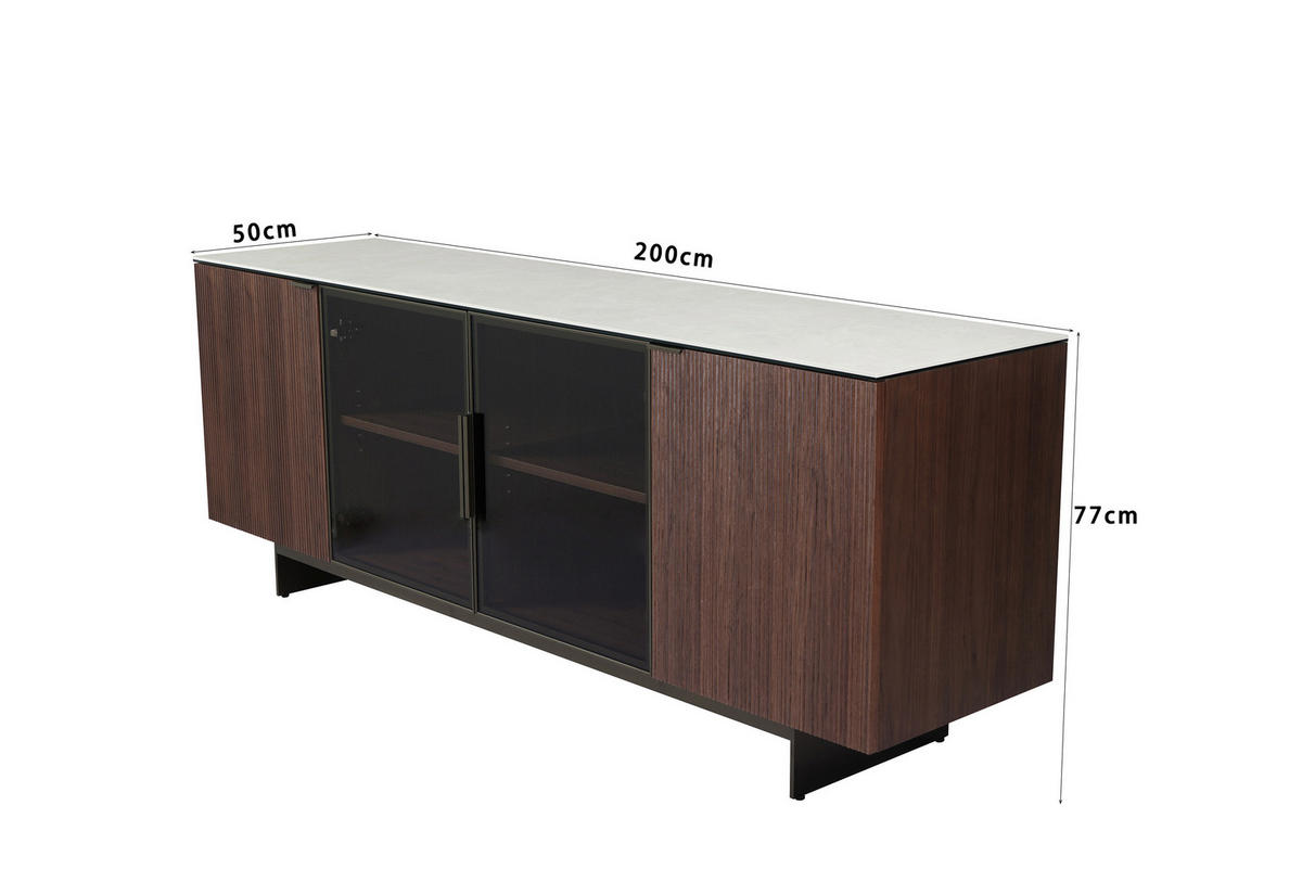 SIDEBOARD  200/77/50 cm  - Beige/Walnussfarben, Design, Glas/Keramik (200/77/50cm) - Dieter Knoll