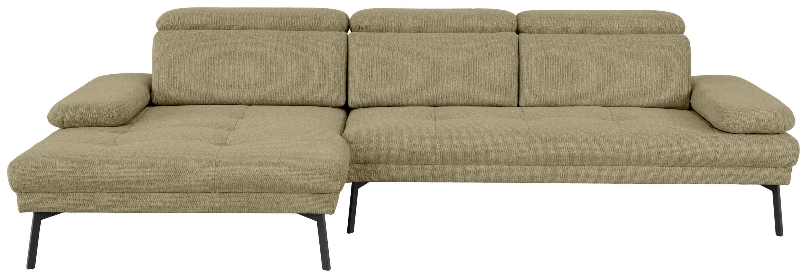 ECKSOFA More_LZ in Webstoff Olivgrün  188/296 cm  - Schwarz/Olivgrün, Design, Textil/Metall (188/296cm) - Xora
