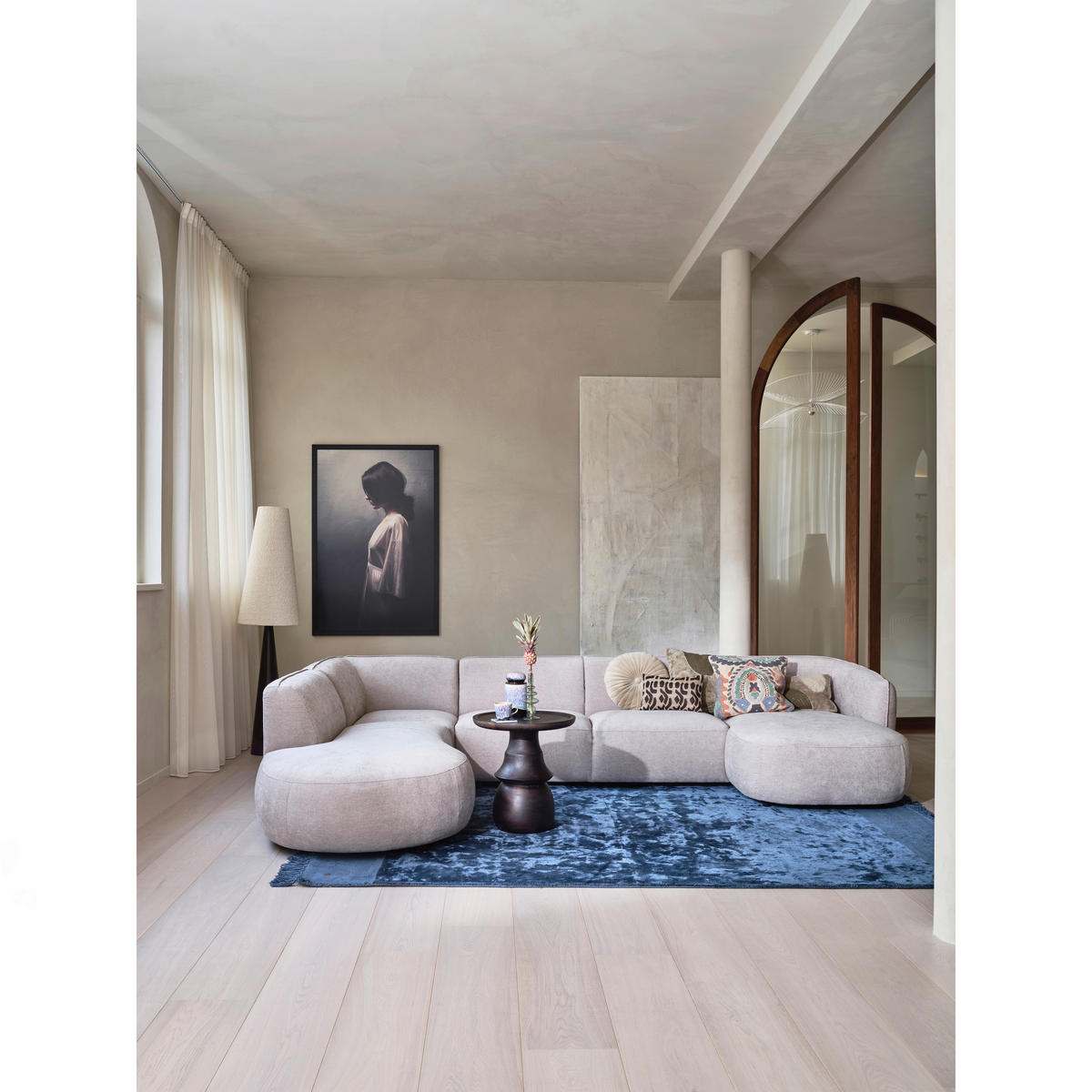 ECKSOFA Polly in Webstoff Sandfarben   - Sandfarben/Schwarz, Design, Kunststoff/Textil (245/353/150cm) - Livetastic