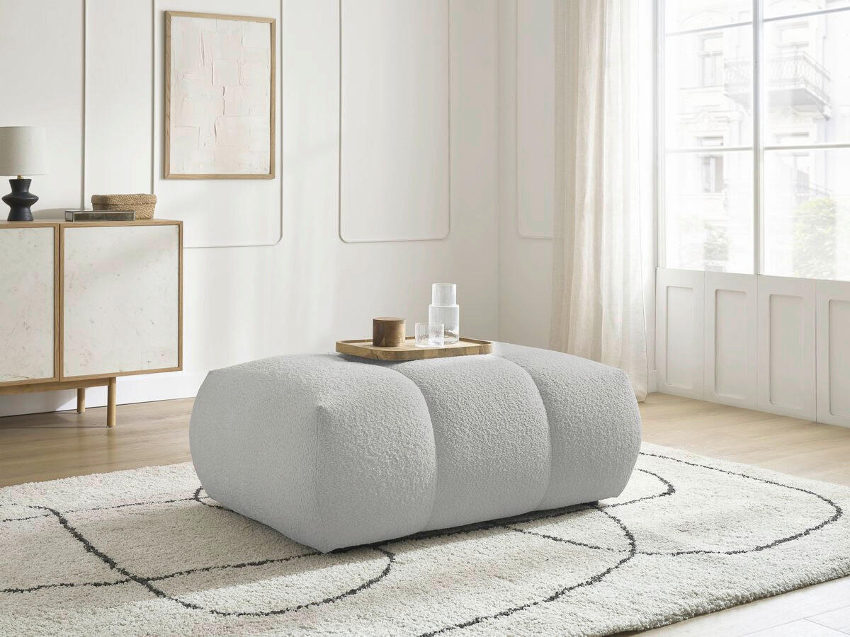 HOCKER FUJI  Bouclé Hellgrau  - Hellgrau/Schwarz, MODERN, Kunststoff/Textil (112/44/80cm)