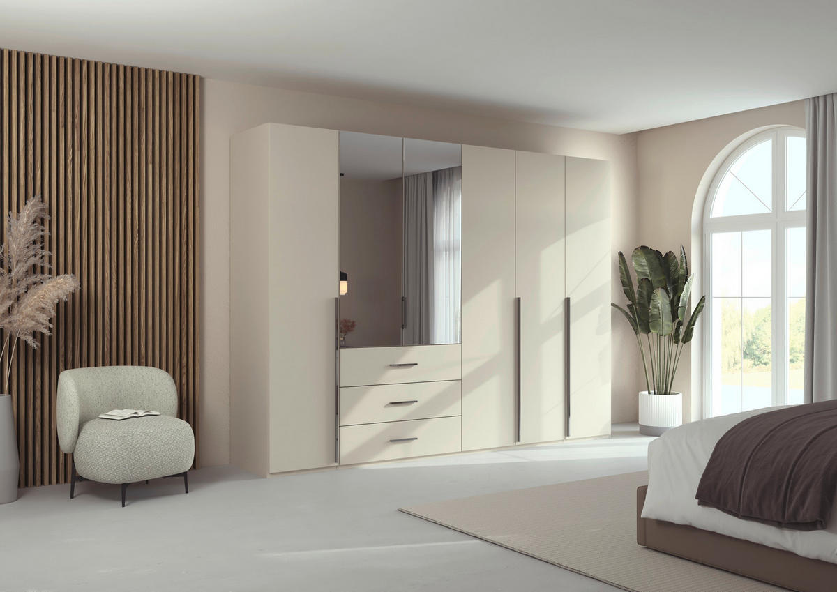 DREHTÜRENSCHRANK 301/223/60 cm,  in Champagner, 6-türig  - Chromfarben/Champagner, Design, Glas/Holzwerkstoff (301/223/60cm) - home24