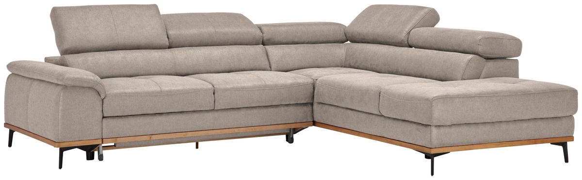 ECKSOFA in Webstoff Hellbraun  - Hellbraun/Schwarz, Natur, Holz/Textil (282/226cm) - Novel
