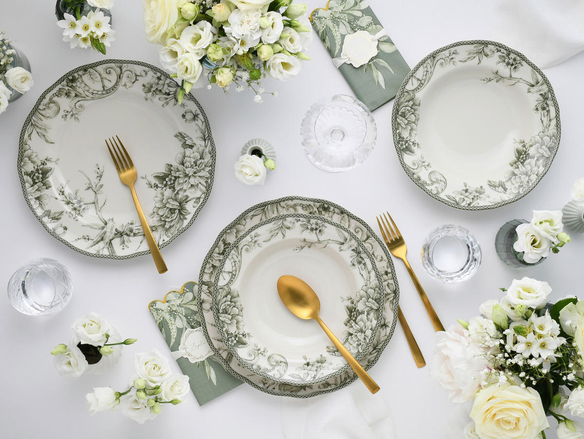 TAFELSERVICE Grün, Weiß Adelaide Grün 8-teilig  - Weiß/Grün, Basics, Keramik - Creatable