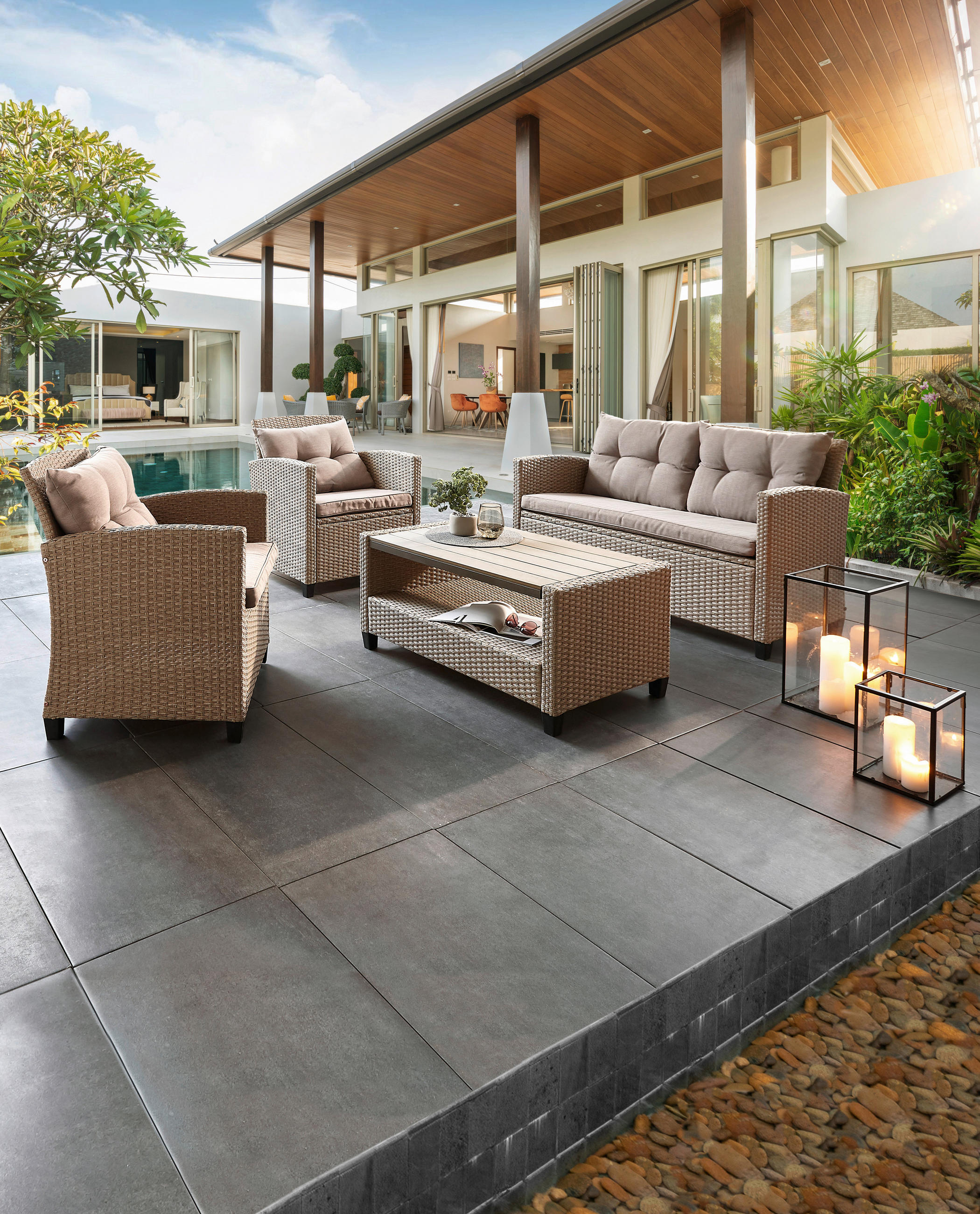 LOUNGEGARNITUR Stahl  - Beige/Grau, MODERN, Kunststoff/Textil (124/76/67cm) - Ambia Garden