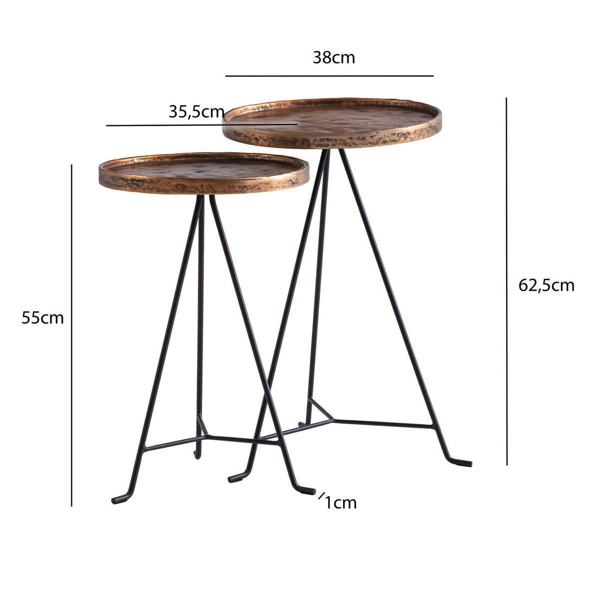 BEISTELLTISCHSET in Metall  - Goldfarben/Schwarz, Design, Metall - Livetastic