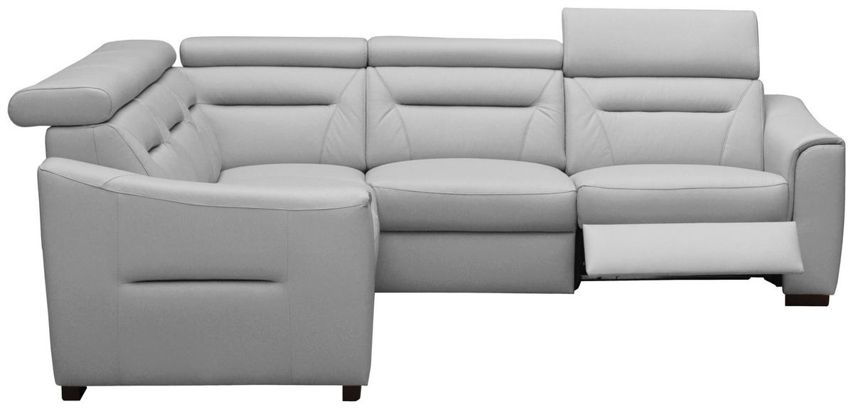 ECKSOFA  in Lederlook Echtleder Platinfarben  - Platinfarben/Wengefarben, Design, Leder/Holz (260/260cm) - Celina Home