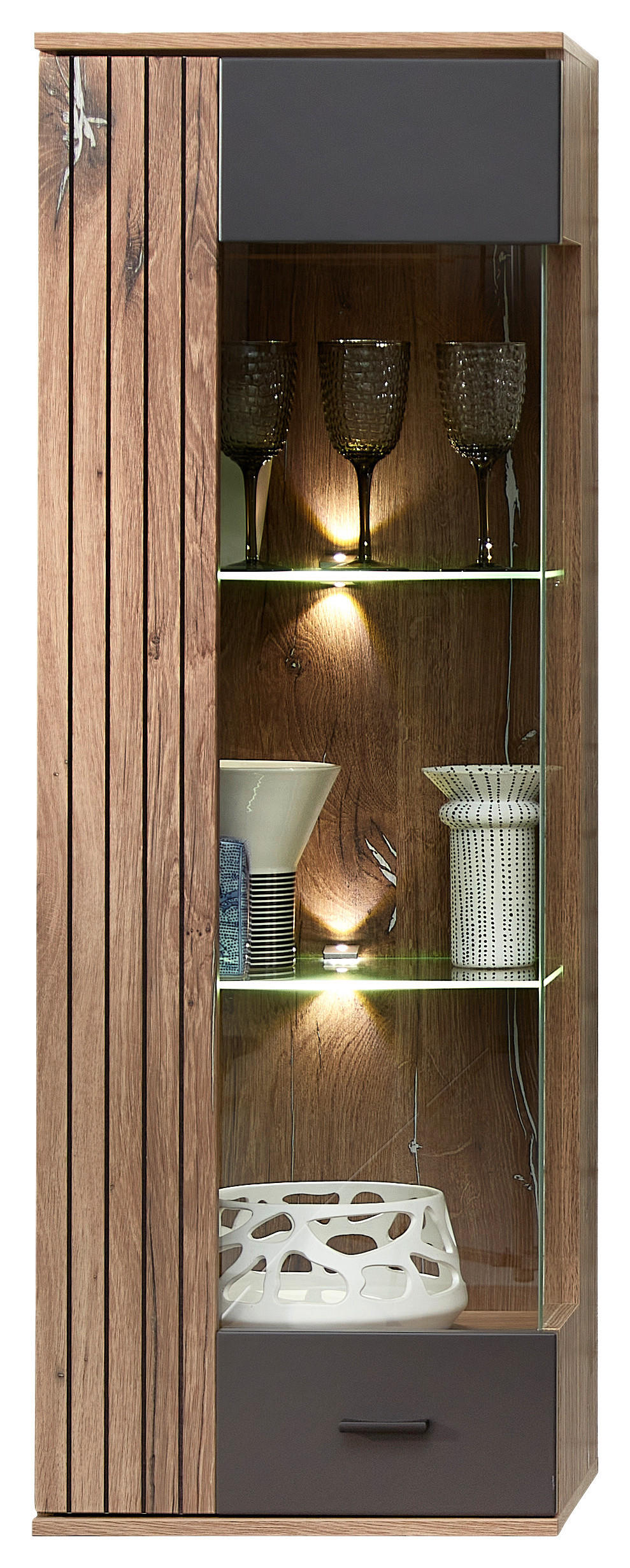VISEĆA VITRINA   - crna, Moderno, staklo/metal (45/129/38cm) - Mömax