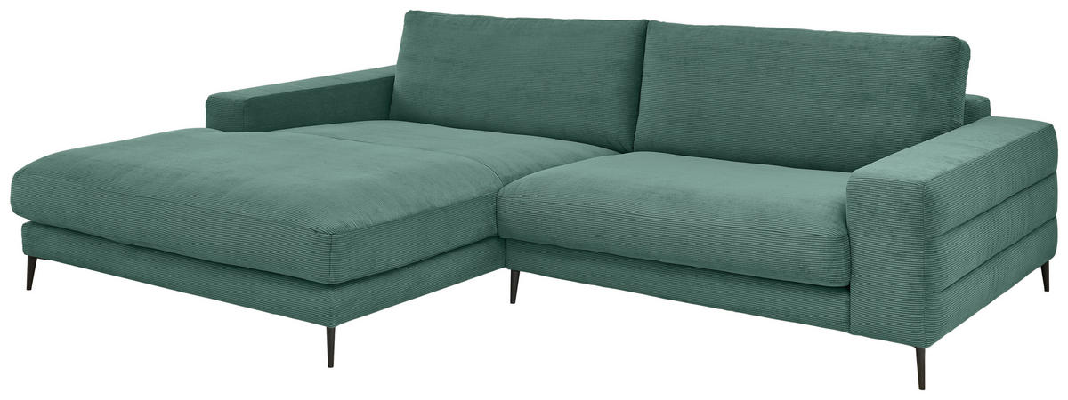 ECKSOFA in Feincord Grün  207/293 cm  - Schwarz/Grün, Design, Textil/Metall (207/293cm) - Dieter Knoll