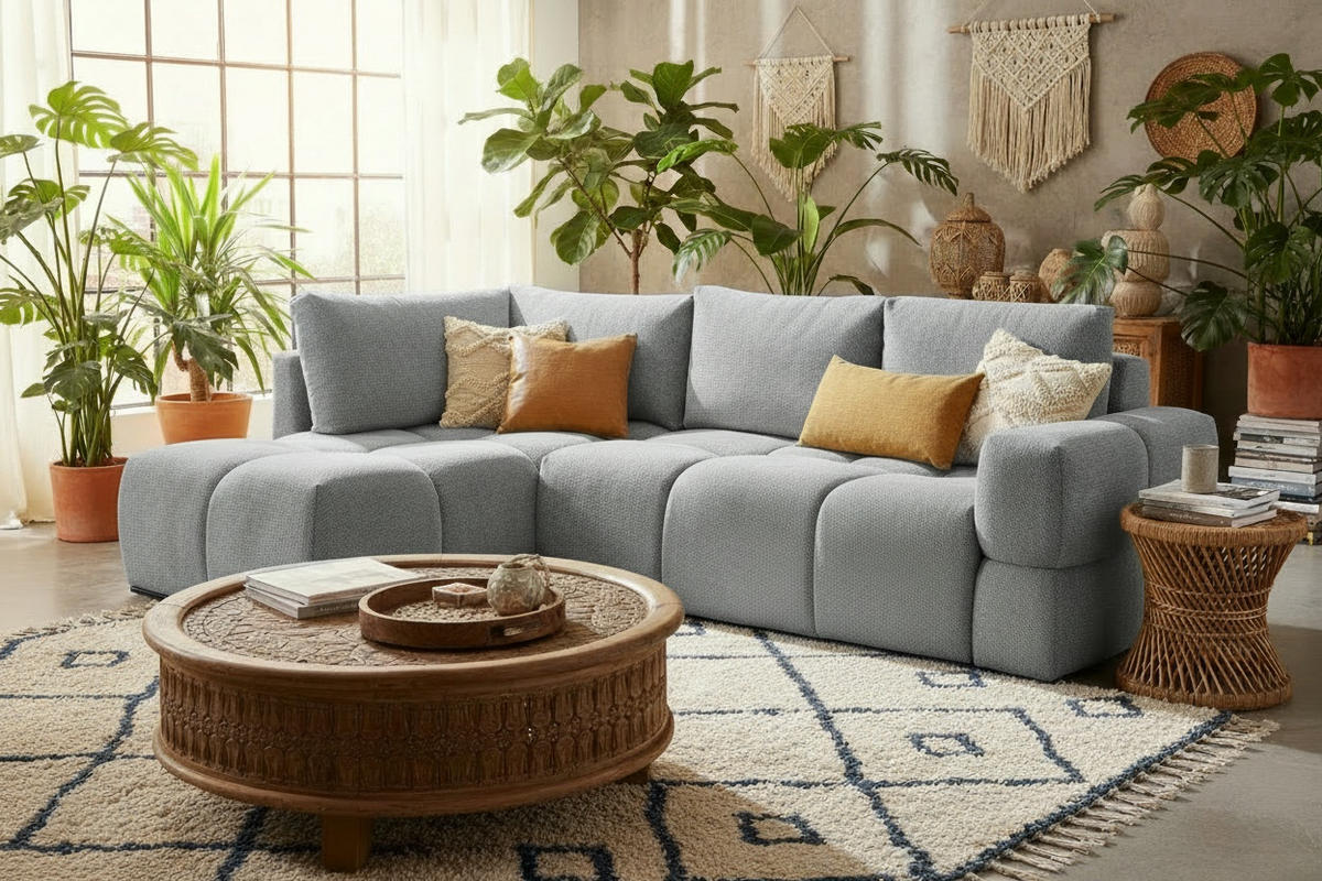 HÖRNSOFFA i chenille silver  - silver/svart, Design, metall/textil (185/267cm) - Stylife