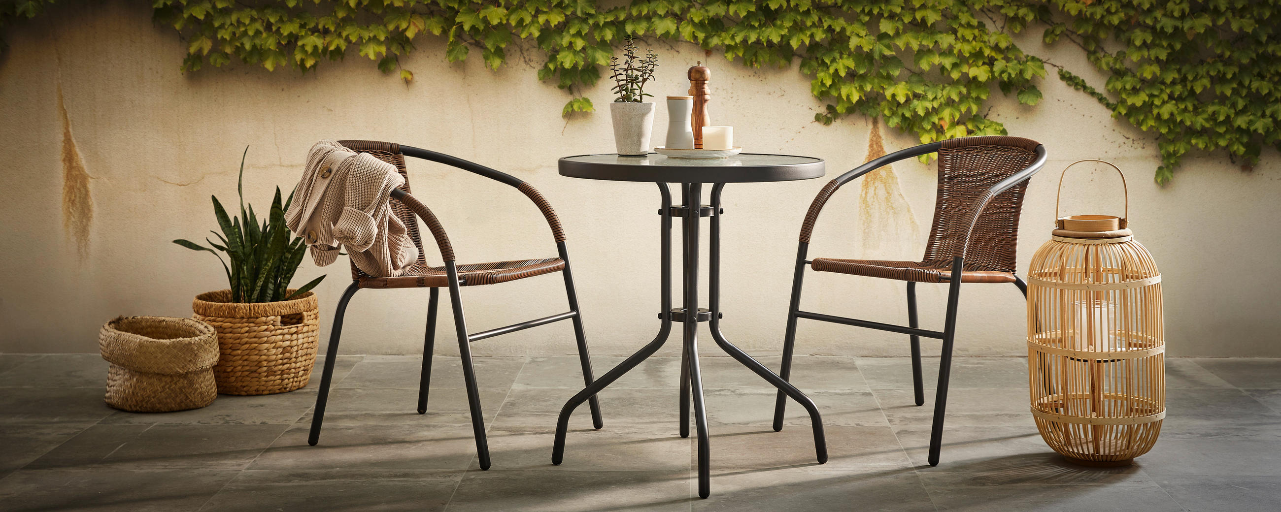 GARTENSET Stahl  - Anthrazit/Braun, LIFESTYLE, Glas/Kunststoff - Xora