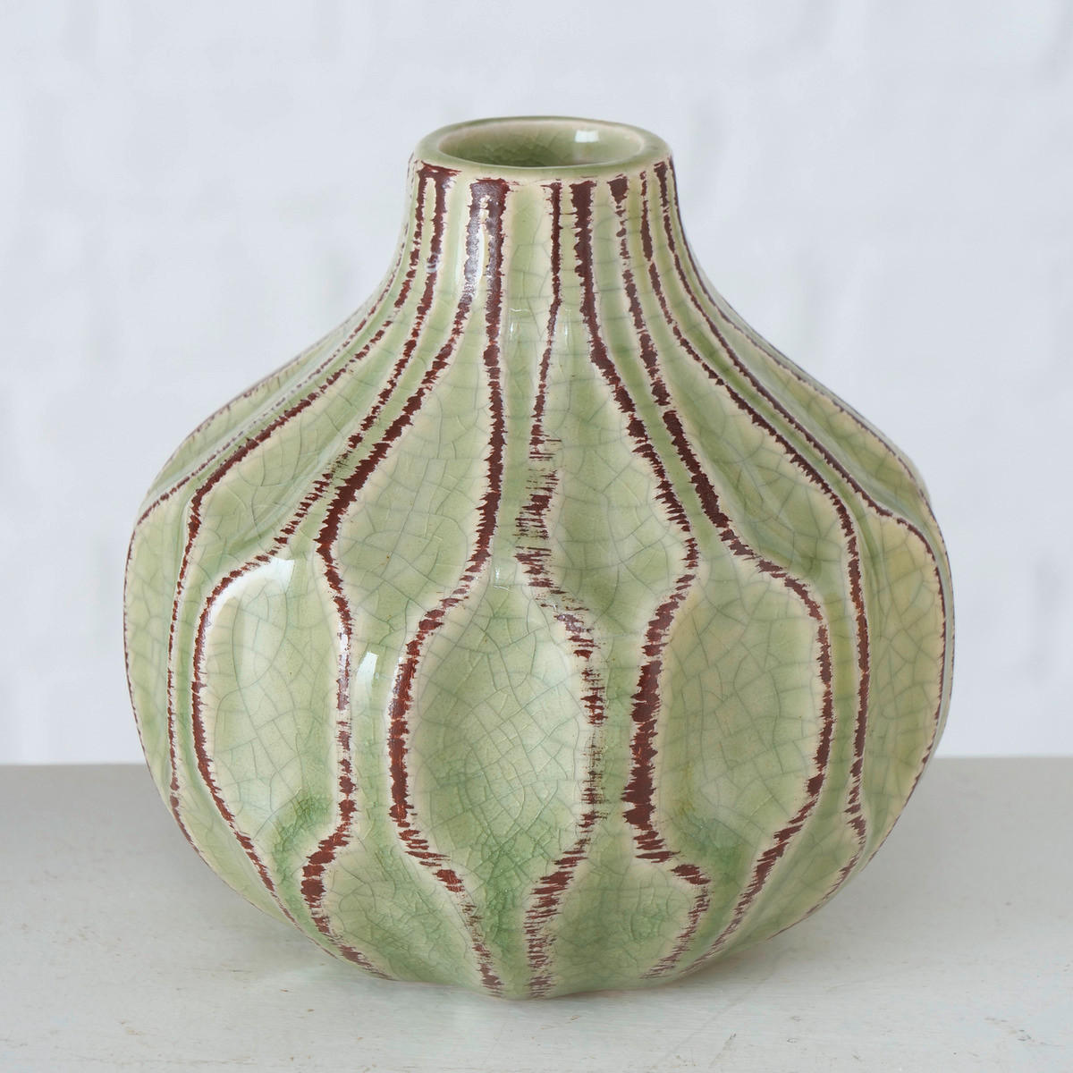 DEKOVASE  - Beige/Hellgrün, Natur, Keramik (11/12cm)