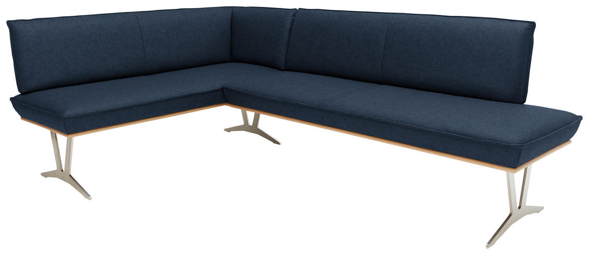 ECKBANK in Holz, Metall, Leder Dunkelblau  - Edelstahlfarben/Beige, Design, Leder/Holz (152/197cm) - Ambiente