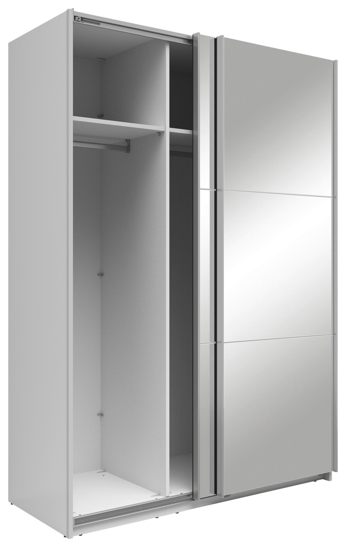 SCHWEBETÜRENSCHRANK 150/216/64 cm 2-türig Weiß  - Silberfarben/Weiß, Basics, Glas/Holzwerkstoff (150/216/64cm) - Boxxx