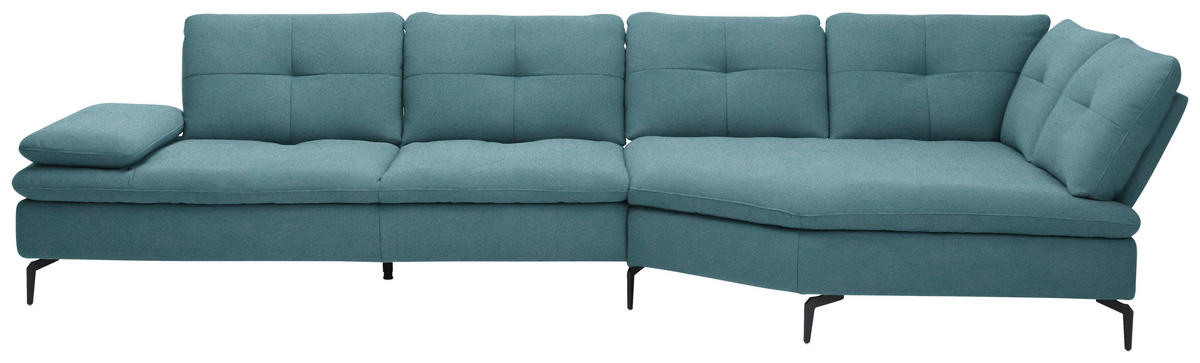 ECKSOFA in Flachgewebe Hellblau  344/157 cm  - Schwarz/Hellblau, Design, Textil/Metall (344/157cm) - Chilliano