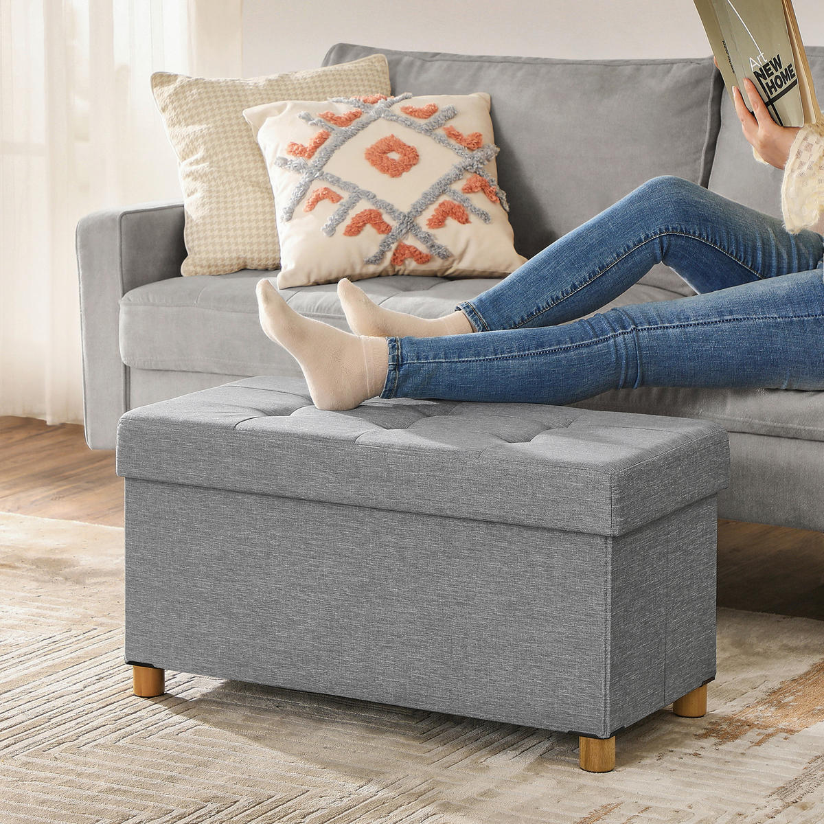 SITZBOX  - Naturfarben/Grau, Basics, Holz/Textil (76/40/38cm)