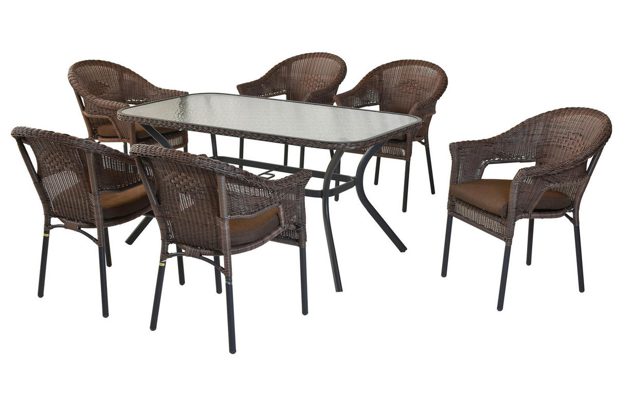 GARTENTISCHGRUPPE  - Dunkelbraun/Graphitfarben, KONVENTIONELL, Glas/Kunststoff - Gardenson