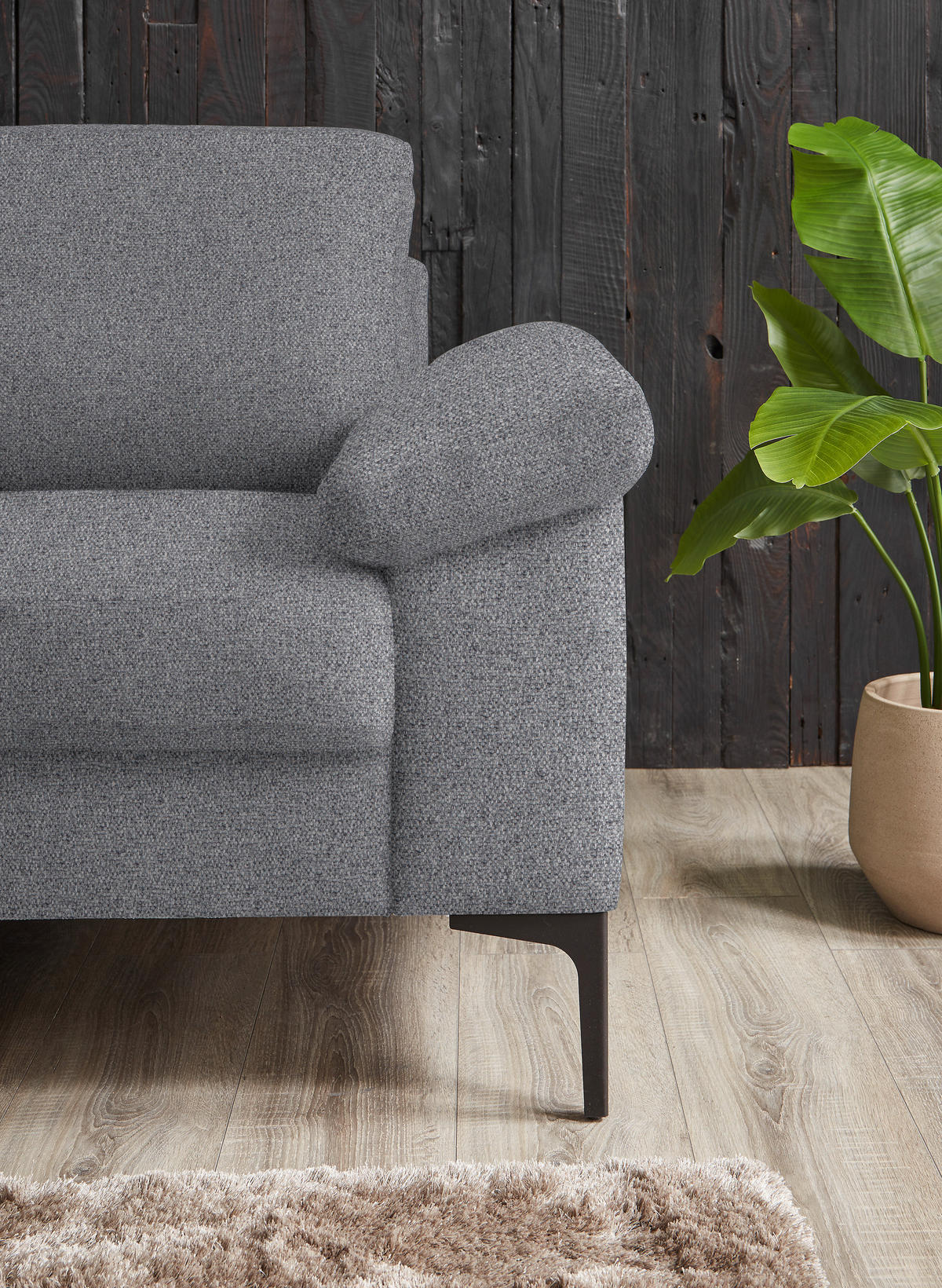 3-SITZER-SOFA in Flachgewebe Grau  - Schwarz/Grau, Design, Textil/Metall (226/89/97cm) - Pure Home Lifestyle