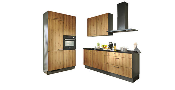 ECKKÜCHE XO 10 120/220 cm  in Graphitfarben, Schwarz, Eichefarben  - Chromfarben/Eichefarben, Design, Holzwerkstoff/Metall (120/220cm) - Xora